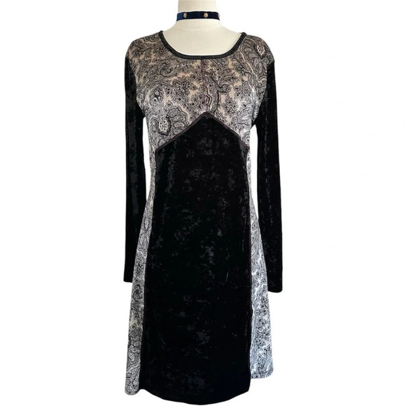The Pyramid Collection Dresses & Skirts - Pyramid Collection Whimsigoth Velvet Dress Black Cream Size M Paisley Patchwork